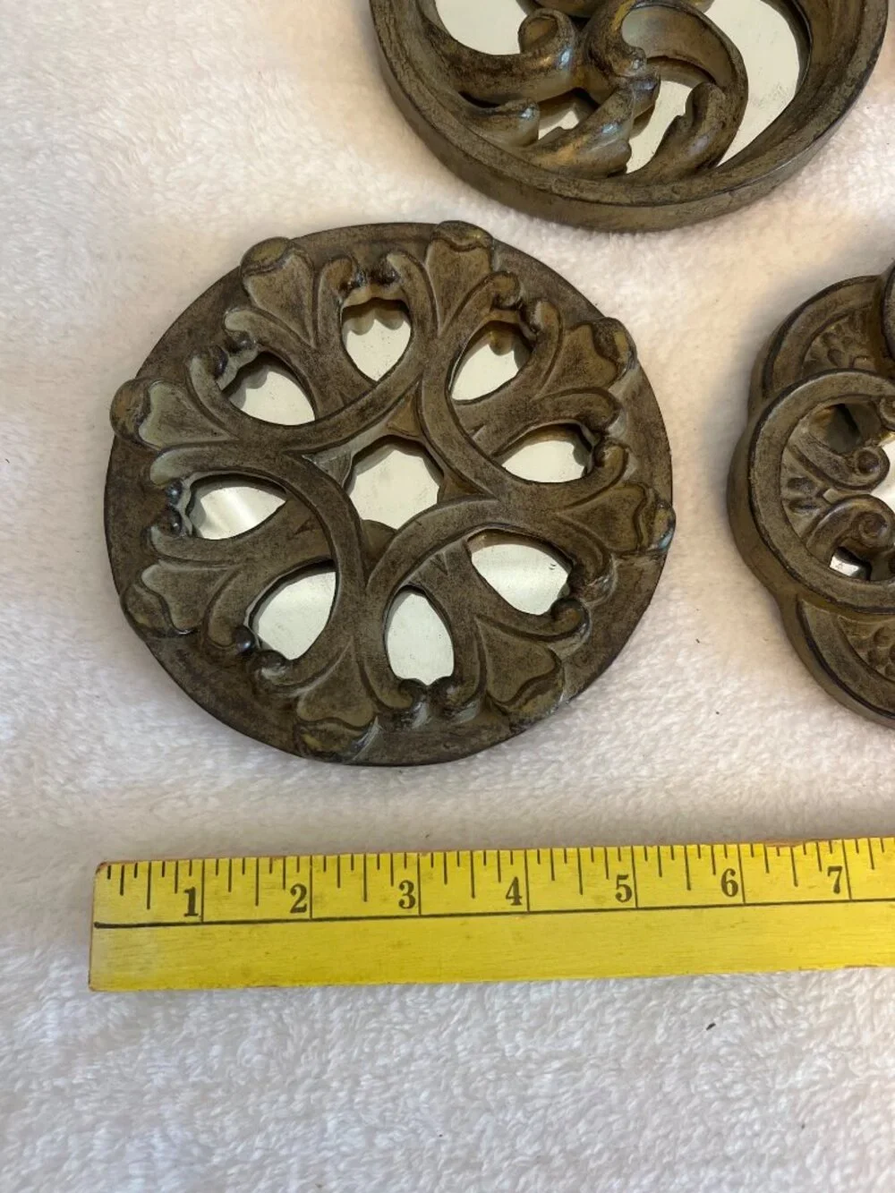 Set of 5 VTG Ornate Round Wall Mirrors Bronze Heavy Resin Frames Celtic Knot 6